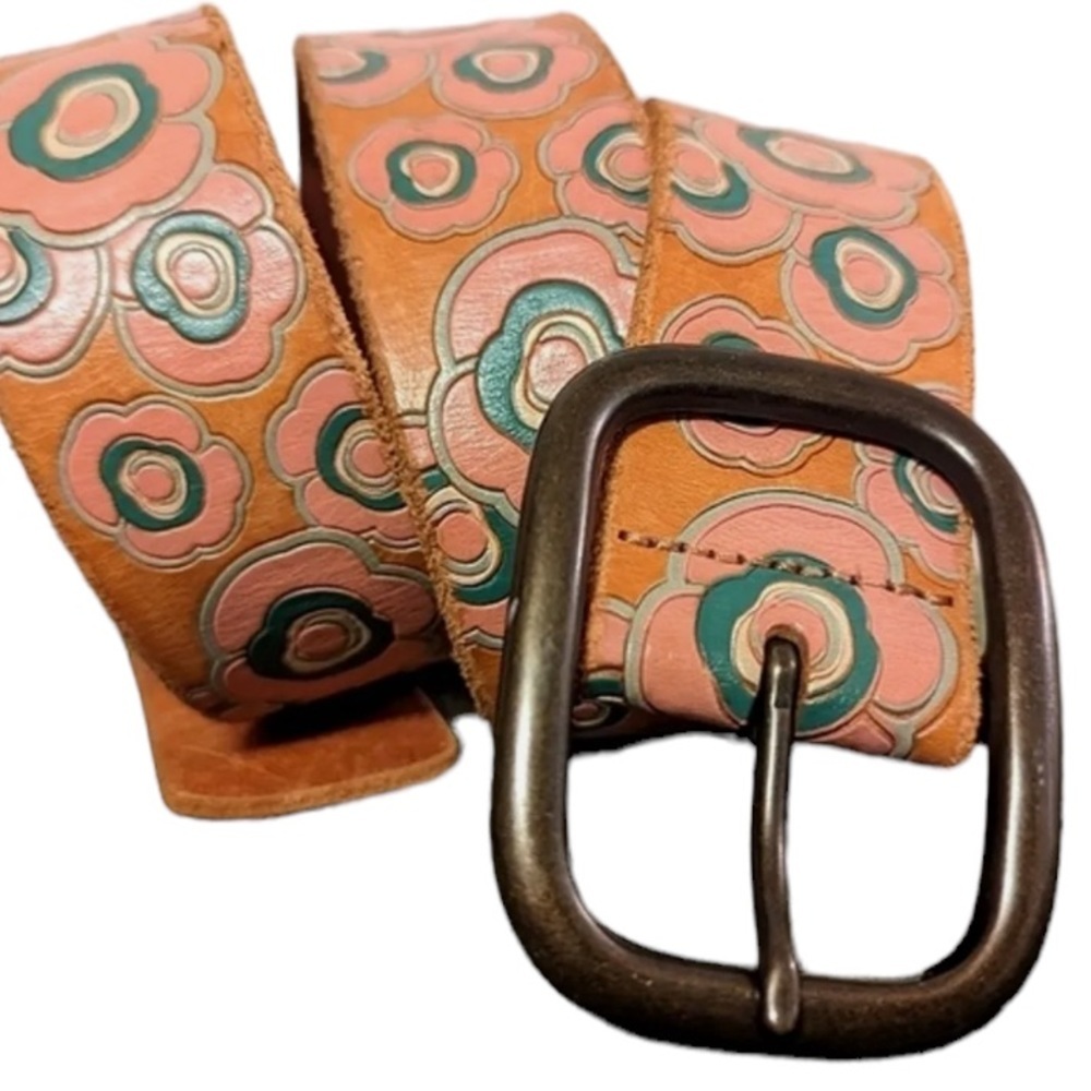 GAP Floral Leather Belt - Pink and Green